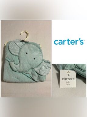 🆕CARTER’S - NWT - INFANT TEAL BLUE HOODED ELEPHANT TOWEL